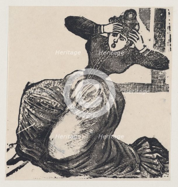 A gasping woman on the ground with her hands raised to her head, from a broadside entitled..., 1893. Creator: José Guadalupe Posada.