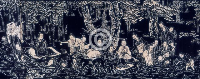 A gathering of robed men seated in a forest. Creator: Unknown.