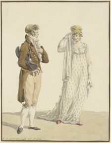 A gentleman and a lady (fashion illustration), 1804. Creator: Jan Antony Langendijk