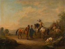 A Gentleman on Horseback with his Groom, 1786. Creator: Johann Georg Pforr