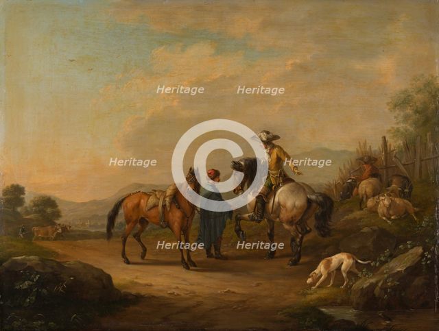A Gentleman on Horseback with his Groom, 1786. Creator: Johann Georg Pforr.