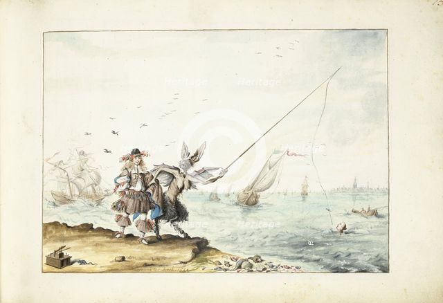 A gentleman (Moses?) is seduced by a devil fishing for a woman, 1664. Creator: Gesina ter Borch.