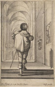 A gentleman seen from behind walking into a church, ca. 1629. Creator: Abraham Bosse