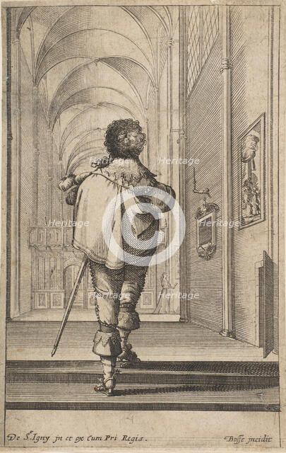 A gentleman seen from behind walking into a church, ca. 1629. Creator: Abraham Bosse.