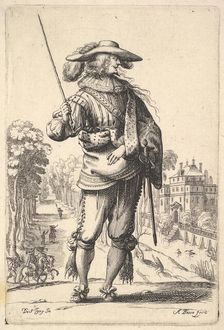 A gentleman with his head turned towards the right in profile, wearing a plumed hat and a ..., 1629. Creator: Abraham Bosse