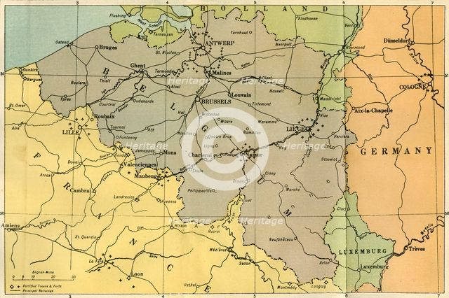'A General Map of Belgium, Indicating the Fortified Towns', 1919. Creator: London Geographical Institute.