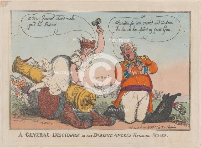 A General Discharge or the Darling Angel's Finising Stroke, March 13, 1809., March 13, 1809. Creator: Thomas Rowlandson.