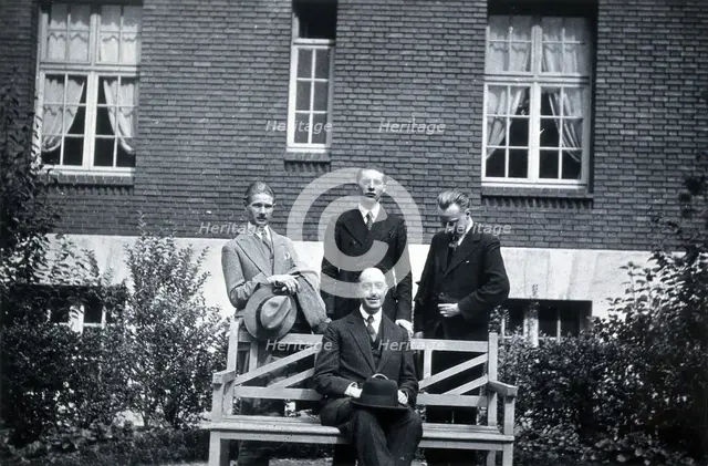 A George, L Destoucher, R Valletto and de Broglie, in front of the Institut Henri Poincaré, 1933. Creator: Unknown.