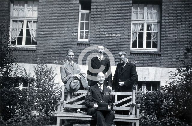 A George, L Destoucher, R Valletto and de Broglie, in front of the Institut Henri Poincaré, 1933. Creator: Unknown.