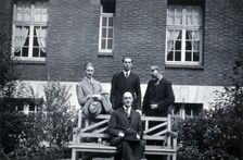 A George, L Destoucher, R Valletto and de Broglie, in front of the Institut Henri Poincaré, 1933. Creator: Unknown