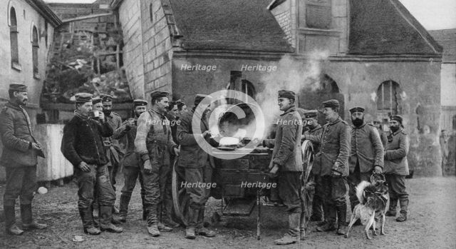 A German army field kitchen in a French village, World War I, 1915. Artist: Unknown