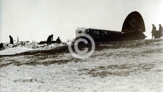 A German bomber shot down on the English coast. Artist: Unknown