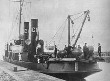 A German mine layer leaving port with her mines ready on deck 1914
