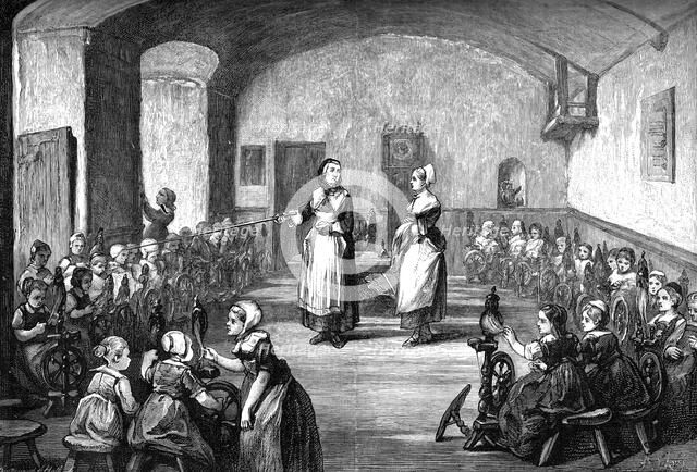A German spinning school, c1880. Artist: Unknown