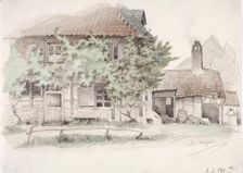 A German peasant half-timbered house with a tiled roof, 1850-1855. Creator: Karl Anders Ekman