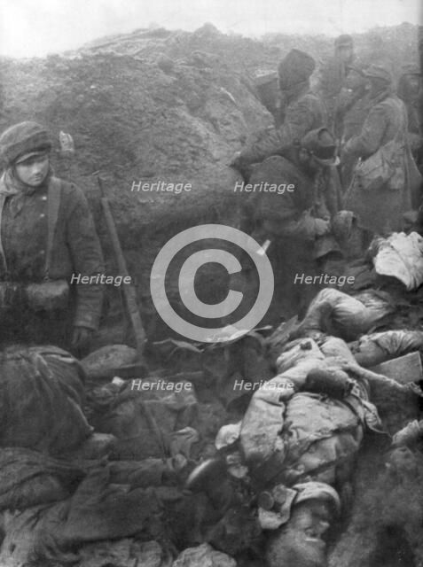 A German trench after an assult by the French 1st Army, France, 1915, (1926). Artist: Unknown