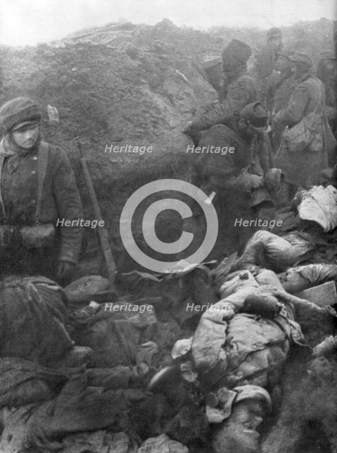 A German trench after an assult by the French 1st Army, France, 1915, (1926). Artist: Unknown