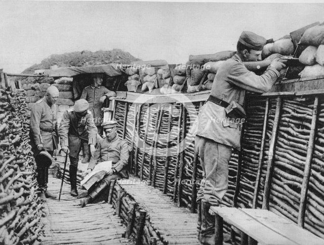 A German trench, World War I, 1915. Artist: Unknown