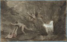 A ghost appearing to a group of figures, c1750s. Creator: George Dance