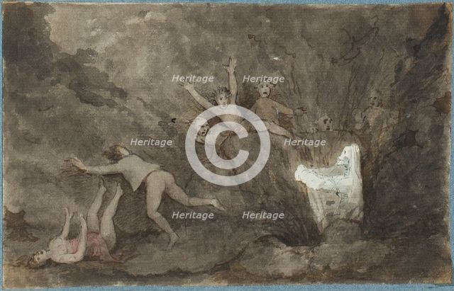 A ghost appearing to a group of figures, c1750s. Creator: George Dance.