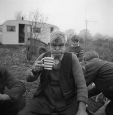 A gipsy man gurning Lewes, Sussex, 1963