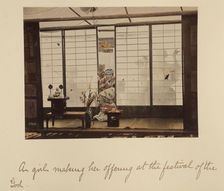 A girl making her offering at the festival of the God, about 1873-1883. Creator: Shinichi Suzuki I