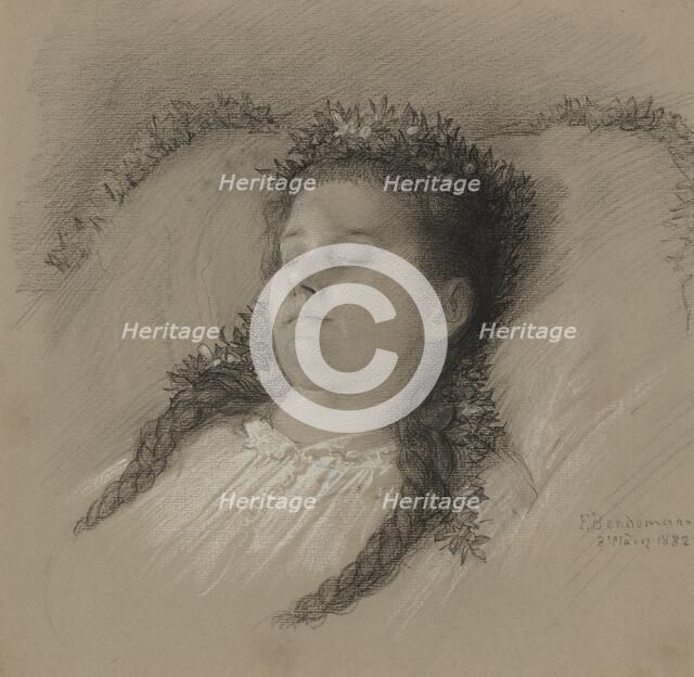 A Girl on Her Deathbed with a Crown of Flowers, 1882. Creator: Eduard Julius Friedrich Bendemann.