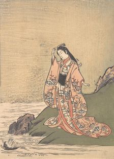 A Girl on the Edge of a Stream Sees a Demon's Head in the Water, mid-late 18th century. Creator: Komatsuken Shoshoken