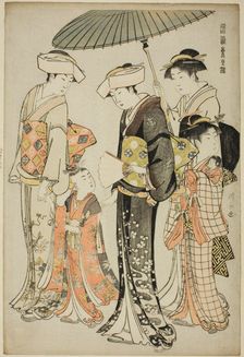 A Girl and Four Servants, from the series "A Brocade of Eastern Manners..., c. 1783/84. Creator: Torii Kiyonaga