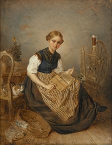 A Girl Carding, 1856. Creator: Kilian Christoffer Zoll