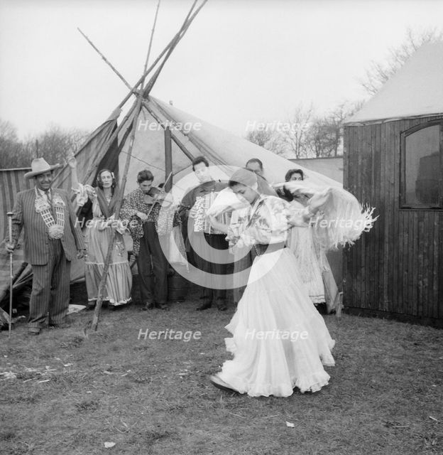 A girl dancing at a gypsy camp, Landskrona, Sweden, 1954. Creator: Unknown.