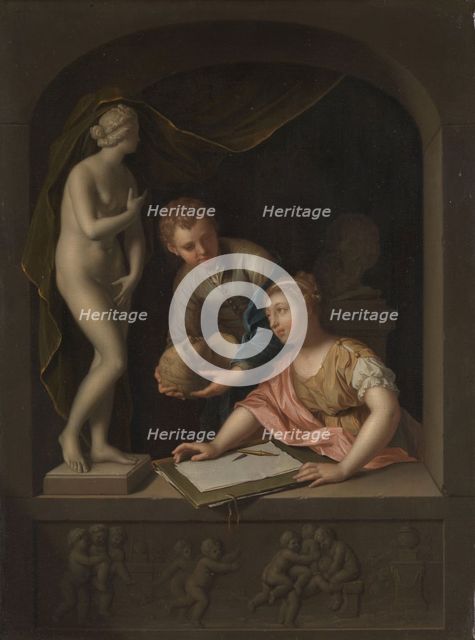 A Girl Drawing and a Boy near a Statue of Venus, 1715. Creator: Pieter van der Werff.