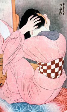 A Girl Dressing her Hair or, Woman with an Undersash c1921.Artist: Ito Shinsui