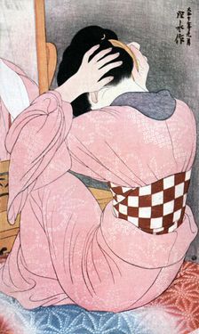 A Girl Dressing her Hair or, Woman with an Undersash c1921.Artist: Ito Shinsui