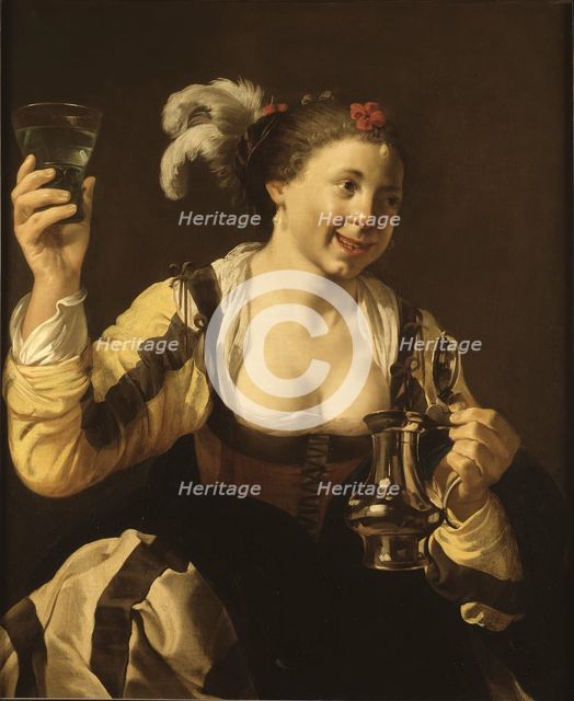 A Girl Holding a Glass ("Taste", One of a Series of the Five Senses), 1620s. Creator: Hendrick ter Brugghen.