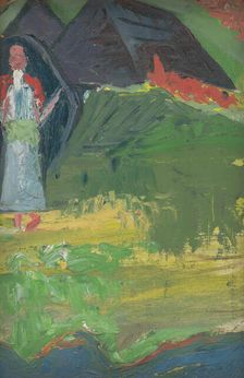 A Girl in front of a Shepherd's Hut, 1930-1935. Creator: Arnold Peter Weisz-Kubincan