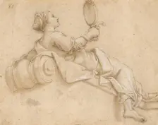 A girl lying with a mirror in her hand, 1601/1700. Creator: Unknown