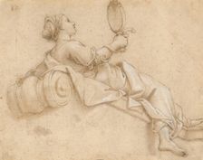 A girl lying with a mirror in her hand, 1601/1700. Creator: Unknown