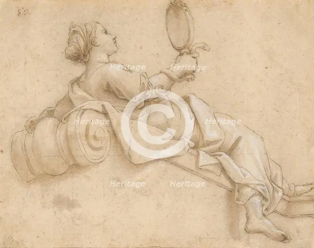 A girl lying with a mirror in her hand, 1601/1700. Creator: Unknown.