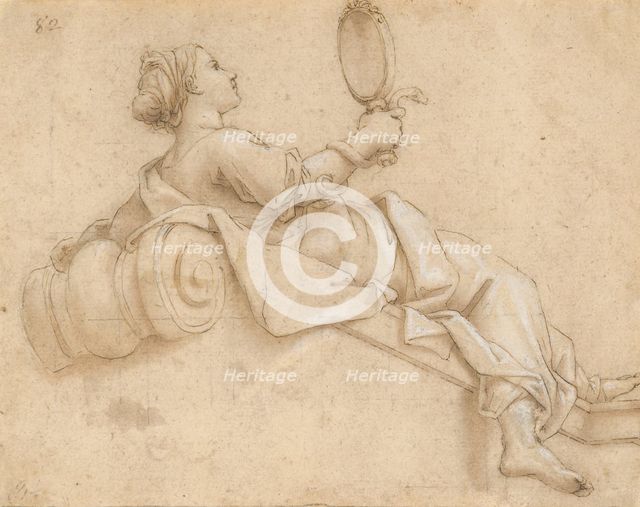 A girl lying with a mirror in her hand, 1601/1700. Creator: Unknown.