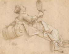 A girl lying with a mirror in her hand, 1601/1700. Creator: Unknown