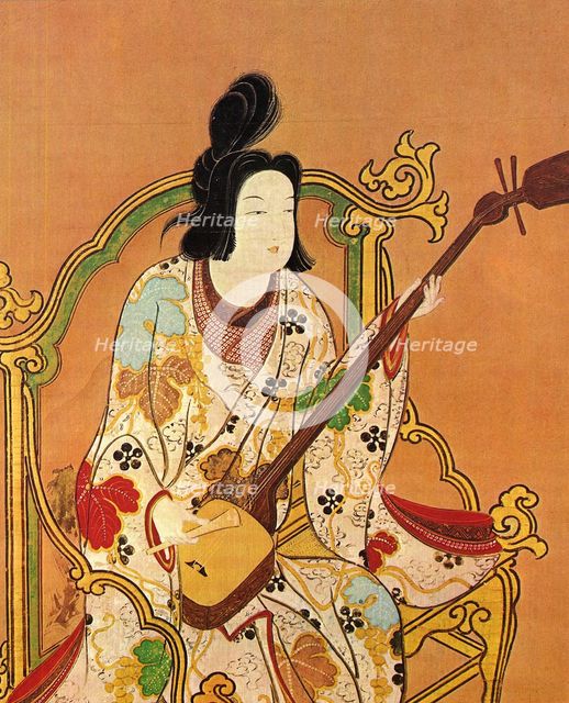 A Girl Playing a Shamisen, Second Half of the 17th cen.. Artist: Anonymous  