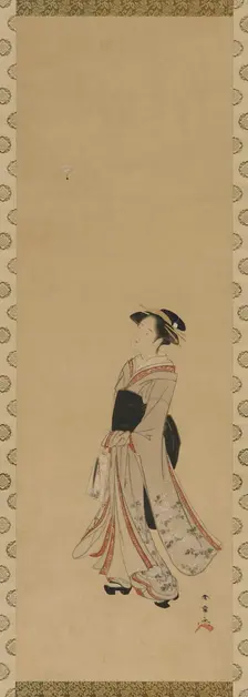 A girl playing battledore and shuttlecock, Edo period, 18th century. Creator: Shunsho