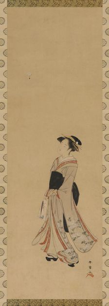 A girl playing battledore and shuttlecock, Edo period, 18th century. Creator: Shunsho