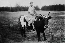 A girl riding a bull, 1890. Creator: Unknown