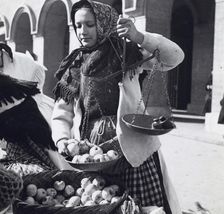 A girl selling apples, Zagreb, Croatia, Yugoslavia, 1939