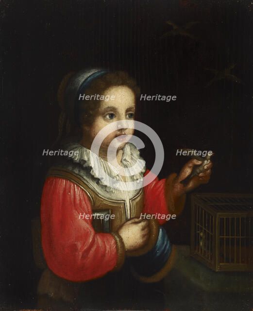 A girl with a birdcage, 1800-1899. Creator: Unknown.