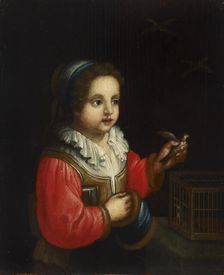 A girl with a birdcage, 1800-1899. Creator: Unknown