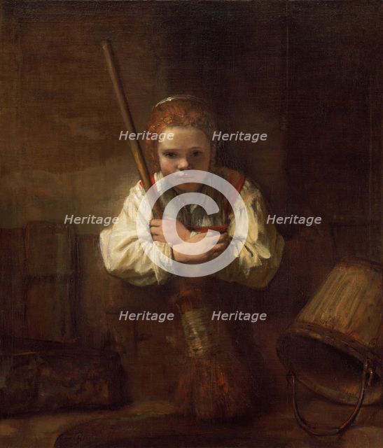 A Girl with a Broom, probably begun 1646/1648 and completed 1651. Creators: Carel Fabritius, Workshop of Rembrandt.