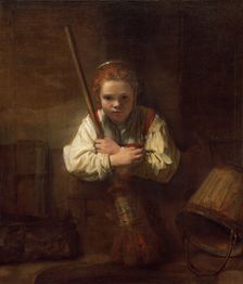 A Girl with a Broom, probably begun 1646/1648 and completed 1651. Creators: Carel Fabritius, Workshop of Rembrandt